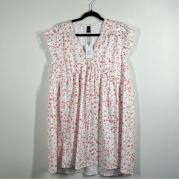 Cider Dresses & Skirts - CIDER Baby Doll Top Size XL Pink and White Floral V Neck Short Sleeve